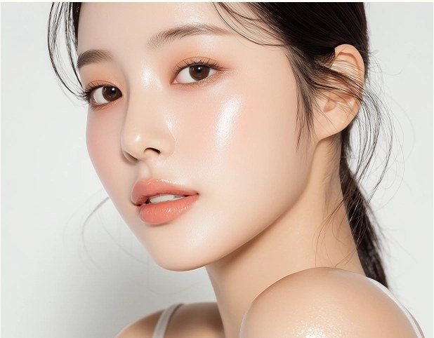 물광 피부를 가진 여성의 얼굴 측면 모습