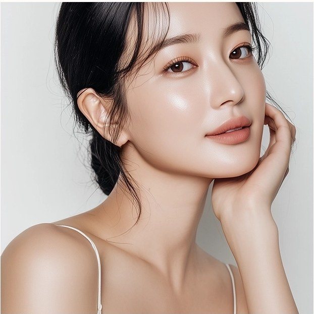 얼굴 윤곽과 턱선을 드러낸 여성 모델의 클로즈업 사진