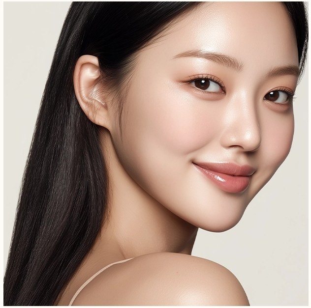 촉촉하고 매끄러운 피부의 여성 모델 얼굴