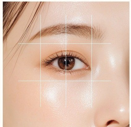 가이드 라인이 그려진 여성의 눈 클로즈업 사진