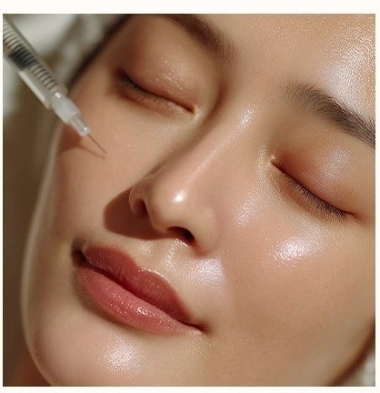 얼굴에 주사 시술을 받는 여성