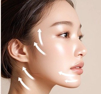 리프팅 디자인 부위를 표시한 여성 얼굴 측면
